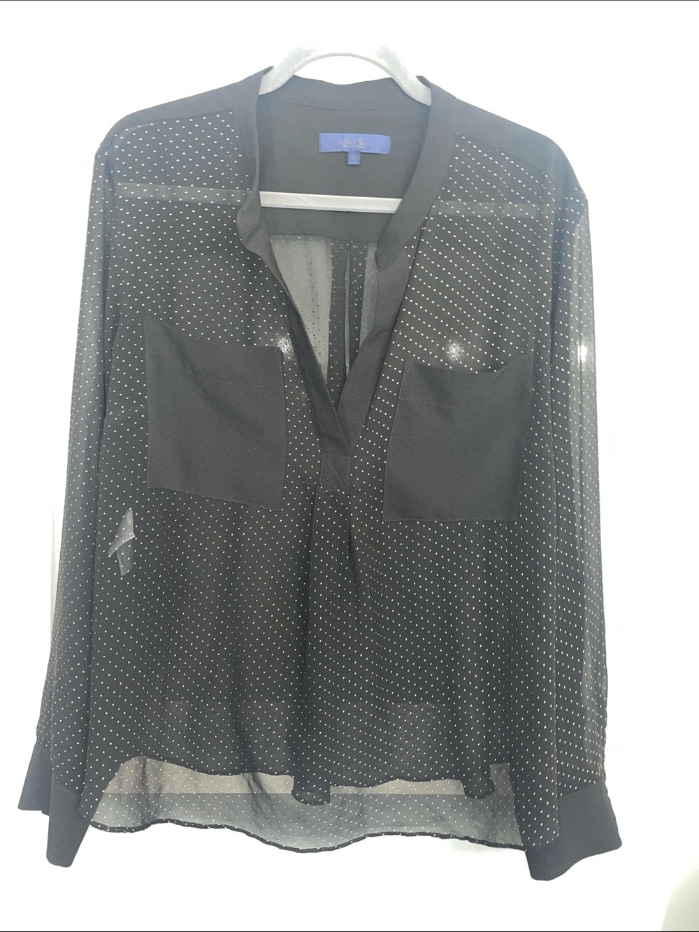 Rachel Black Sheer Gold Textured Polka Dot Blouse